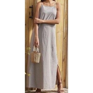 Laura Bianchi Linen Maxi Dress Medium Gray/Beige Pockets Coastal Resort Beachy